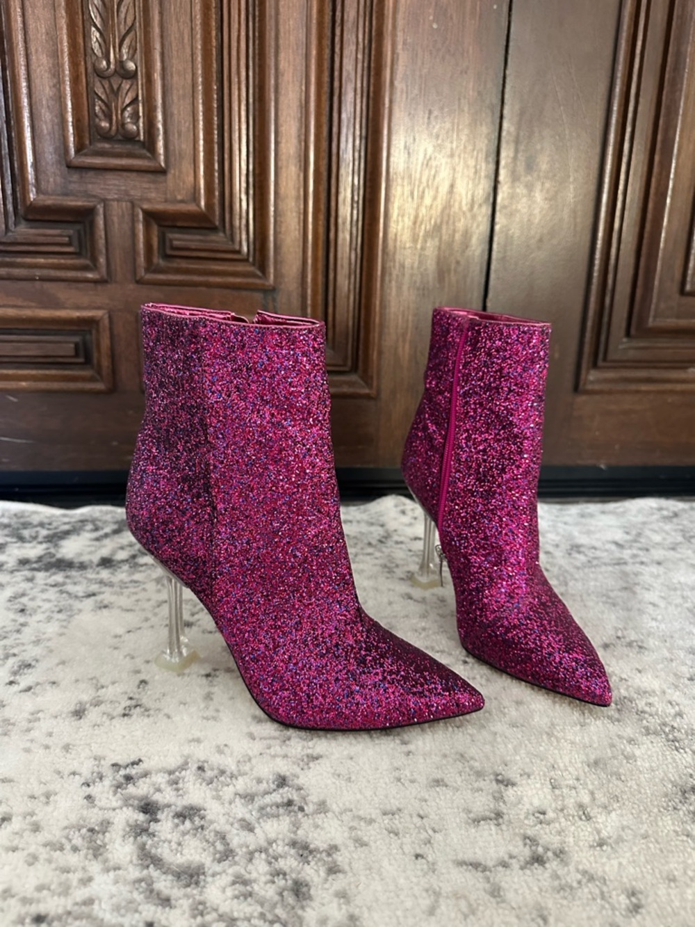 Nine West Fuchsia Glitter Pointed Ankle Booties